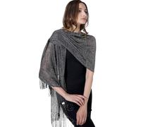 DiaryLook Womens Evening Wrap Stole Shawl for Dresses Sparkling Metallic Shawls for Wedding, Parties, Bridesmaid, Prom Scarf,Black/Silver