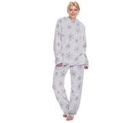 DiaryLook Womens Fleece Pyjamas Hooded For Women Fluffy Cosy Pyjamas Women (Shimmer Dark Grey Snowflakes S)