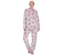 DiaryLook Womens Fleece Pyjamas Hooded For Women Fluffy Cosy Pyjamas Women (Shimmer Pink Snowflakes S)