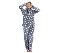 DiaryLook Womens Fleece Pyjamas Hooded Pyjamas For Women Fluffy Cosy (Shimmer Dark Grey Stars S)