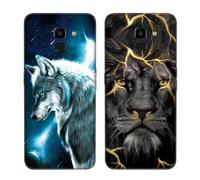 DiaryTown 2 Pack for Samsung Galaxy J6 2018 Case, Cute Animal Pattern Ultra Slim Soft TPU Silicone Anti scratch Shockproof Thin Gel Bumper Black Protective Phone Case - Wolf & Golden Lion