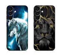 DiaryTown 2 Pack Silicone Case for Samsung Galaxy A26 5G Black Case Cute Animal Pattern Design Cover Anti-Scratch Shockproof Bumper Protective Phone Case for Galaxy A26 5G - Wolf & Lion