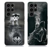 DiaryTown 2 Pack Silicone Case for Samsung Galaxy S24 Ultra Soft TPU Black Case Cute Animal Pattern Design Cover Anti-Scratch Shockproof Bumper Protective Phone Case for Galaxy S24 Ultra - Dog & Wolf