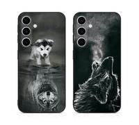 DiaryTown 2 Pack Silicone Case for Samsung Galaxy S25 Black Case Cute Animal Pattern Design Cover Anti-Scratch Shockproof Bumper Protective Phone Case for Galaxy S25 - Dog & Wolf