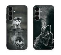 DiaryTown 2 Pack Silicone Case for Samsung Galaxy S25 FE 5G Black Case Pattern Design Cover Anti-Scratch Shockproof Protective Phone Case for Galaxy S25 FE 5G - Dog & Wolf