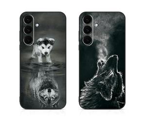 DiaryTown 2 Pack Silicone Case for Samsung Galaxy S25 FE 5G Black Case Pattern Design Cover Anti-Scratch Shockproof Protective Phone Case for Galaxy S25 FE 5G - Dog & Wolf