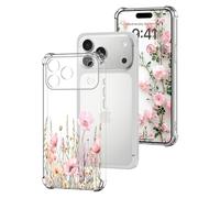 DiaryTown Clear Case Compatible with iPhone 17 Pro Max Crystal Cute Pattern Girls Women Transparent Cover Shockproof Soft Silicone Bumper Protective Phone Case for iphone 17 Pro Max - Flower Bouquet
