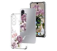 DiaryTown Clear Case Compatible with Samsung Galaxy A17 Crystal Cute Pattern Girls Women Transparent Cover Shockproof Soft Silicone Bumper Protective Phone Case for Galaxy A17 5G / 4G - Purple Peony