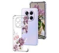 DiaryTown Clear Case Compatible with Xiaomi Redmi Note 14 Pro 4G Crystal Cute Pattern Transparent Cover Shockproof TPU Silicone Bumper Protective Phone Case for Redmi Note 14 Pro 4G - Purple Peony
