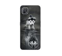 DiaryTown compatible with OPPO A15 / A15S Case, Cute Animal Pattern Protective Cases Soft TPU Silicone Shockproof Black Cover Thin Gel Bumper Phone Case for OPPO A15, Dog Wolf