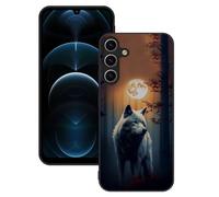 DiaryTown for Samsung Galaxy A55 5G Phone Case Ultra Slim TPU Black Silicone Case Animal Pattern Design Protective Mobile Phone Cover Shockproof Drop Protection Case for Galaxy A55 5G - Sunset Wolf