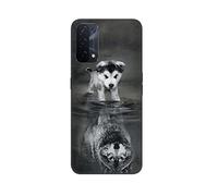 DiaryTown OPPO A54 5G / OPPO A74 5G Phone Case, Soft TPU Bumper Ultra Slim Fit Flexible Cover Pattern Protective Shockproof Anti scratch Protective Black Case for OPPO A54 5G / OPPO A93 5G, Dog & Wolf