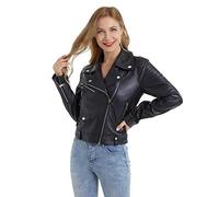 DIASHINY Black Cropped Faux Leather Jacket For Women PU Slim Zip Up Moto Biker Coat Motorcycle Crop Short Jacket 013 XX-Large