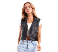 DIASHINY Black Faux Leather Vest For Women Lapel Sleeveless Moto Slim Fit PU Motorcycle Waistcoat 046 L