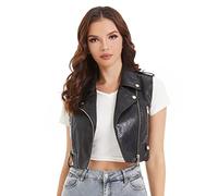 DIASHINY Black Faux Snakeskin Leather Vest For Women Lapel Sleeveless Short Moto Slim PU Waistcoat 063 XL