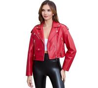 DIASHINY Faux Leather Jacket For Women Cropped Loose PU Leather Moto Biker Coat Motorcycle Jackets, 127 Red, X-Large