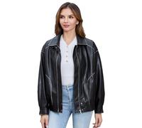 DIASHINY Faux Leather Jacket For Women Moto Biker Zip Up Motorcycle Loose Outwear Black S