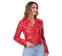 DIASHINY Red Cropped Faux Leather Jacket For Women PU Slim Zip Up Moto Biker Coat Motorcycle Crop Short Jacket 013 XL