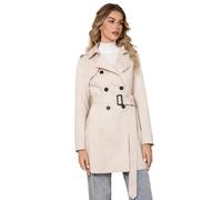 DIASHINY Women's Double Breasted Trench Coat Classic Lapel Windbreak Midi Slim OuterWear With Belt Buckle Beige S