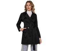 DIASHINY Women's Double Breasted Trench Coat Classic Lapel Windbreak Midi Slim OuterWear With Belt Buckle Black L