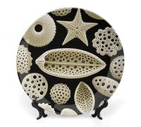 Diatom Microscopy Bone China Decorative Plate with Display Stand, 7inch Porcelain Wall Hanging Plate for Home Office Decor, Elegant Round Ceramic Plates for Home Decor & Gift Idea