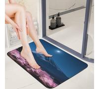 Diatom Mud Door Mat 16x24 0.15" Thin Starry Night Sakura Bath Mats for Bathroom with Non-Slip TPR Backing Ultra Absorbent Low Profile Entryway Rug for Indoor Outdoor Entrance Shower Bathtub