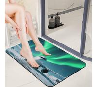 Diatom Mud Door Mat 20x32 0.15" Thin Airplane Under The Polar Night Sky Bath Mats for Bathroom with Non-Slip TPR Backing Ultra Absorbent Low Profile Entryway Rug for Indoor Outdoor Entrance Shower B
