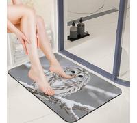 Diatom Mud Door Mat 20x32 0.15" Thin Curious Barred Owl Closeup Bath Mats for Bathroom with Non-Slip TPR Backing Ultra Absorbent Low Profile Entryway Rug for Indoor Outdoor Entrance Shower Bathtub