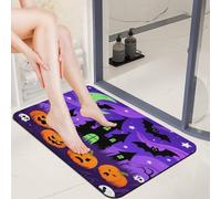 Diatom Mud Door Mat 20x32 0.15" Thin Halloween Purple Night Bath Mats for Bathroom with Non-Slip TPR Backing Ultra Absorbent Low Profile Entryway Rug for Indoor Outdoor Entrance Shower Bathtub