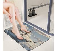 Diatom Mud Retro Nautical Ship Bath Mat 16x24 Absorbent Quick Dry Indoor Welcome Mat Non Slip Rubber Backing Carpet 0.15" Low Profile Entryway Door Mats for Bathroom Entryway Sink Laundry Room