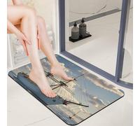 Diatom Mud Retro Nautical Ship Bath Mat 20x32 Absorbent Quick Dry Indoor Welcome Mat Non Slip Rubber Backing Carpet 0.15" Low Profile Entryway Door Mats for Bathroom Entryway Sink Laundry Room