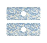 Diatomaceous dry stone mat for kitchen sink reusable & decorated 2 Pcs mat for bathroom sink Sink Splash Guard & Protectors 14.7x5.4in -- Light Blue Water Ripples