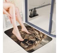 Diatomaceous Earth Angry Lion Bath Mat Non Slip Quick Dry Welcome Front Door Mats 16x24 Dirt Trapper Mud Mats for Dog Paws 0.15" Thin Floor Mat for Bathroom Entryway Shower Sink