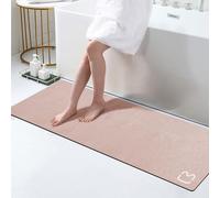 Diatomaceous Earth Bath Mat - Extra Long 17" x 59" Fast Dry Super Absorbent Non-Slip Rubber Backed Shower Rug for Bathroom Floor, Tub, Sink - Blush Pink