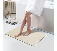 Diatomaceous Earth Bath Mat Rugs 15.7" x 23.6" Quick Dry Super Absorbent Non Slip Rubber BottomThin Bathroom Mat Fit Under Door, Floor Rugs in Front of Bathtub, Beige