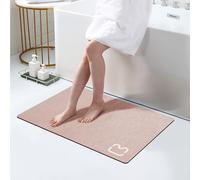 Diatomaceous Earth Bath Mat Rugs Quick Dry Super Absorbent Non Slip Rubber BottomThin Bathroom Mat Fit Under Door, Floor Rugs in Front of Bathtub,Shower Room,Sink,Washable, 17" x 32", Blush Pink