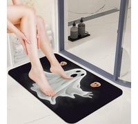 Diatomaceous Earth Halloween Ghost Bath Mat 20x32 Ultra-Absorbent & Fast-Drying Floor Mat with Non-Slip Rubber Backing Thin 0.15" Profile for Bathroom Entryway Doorway Mud Dog Food Mat