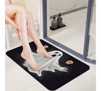 Diatomaceous Earth Halloween Ghost Bath Mat Non Slip Quick Dry Welcome Front Door Mats 20x32 Dirt Trapper Mud Mats for Dog Paws 0.15" Thin Floor Mat for Bathroom Entryway Shower Sink