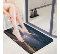Diatomaceous Earth Highway Tornado Lightning Bath Mat 20x32 Ultra-Absorbent & Fast-Drying Floor Mat with Non-Slip Rubber Backing Thin 0.15" Profile for Bathroom Entryway Doorway Mud Dog Food Mat