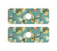Diatomaceous stone sink mat for kitchen sink Prevents Moisture 2 Pcs drain mats for kitchen Sink Splash Guard & Protectors 14.7x5.4in -- Colorful Butterflies Teal