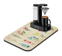 Diatomite Coffee Mat for Countertop 19"x12", Super Absorbent Quick Dry Espresso Machine Accessories, Hide Stains Rubber Backed Dish Drying Mat for Kitchen Bar Decor (Floral)