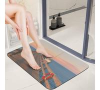 Diatomite Front Door Mats Indoor Entrance 16x24 Quick-Dry Non-Slip Entryway Rugs 0.15" Low Profile Seaside Escape Bath Mat Dirt Trapper Floor Mat Absorbent Mud & Moisture Trap for Bathroom