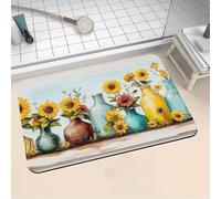 Diatomite Stone Bath Mat 40x60cm Super Absorbent Bathroom Mat, Non-Slip Quick Dry Bathroom Rug, Fast Drying Floor Bath Mats for Bathroom Toilet Bathtub Shower Room Doormat Kitchen Sunflower 16-1321