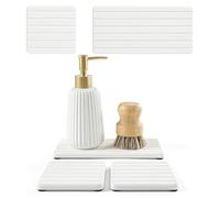 Diatomite Stone Sink Tray, Water Absorbent Mat for Kitchen and Bathroom Countertop, Soap Dish, Sponge Holder, White - 2 Pieces 8 x 3.8 Inches and 1 Piece 9.7 x 3.8 Inches