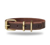 DIAVOLI - Luna Dog Leather Collar - Brown with Brass Fittings - Robust - Size S