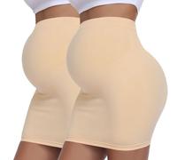 Diawsome Women's Maternity Pencil Skirt Over Belly, High Waisted Solid Stretchy Pregnancy Shapewear Dress Bump Support 2-Pack Beige