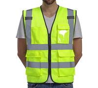 Dib Safety Vest Reflective ANSI Class 2, High Visibility Vest with Pockets and Zipper, Construction Work Vest Hi Vis Yellow 2XL