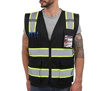 Dib Safety Reflective Vest High Visibility with Pockets and Zipper, Black with Yellow Trim M