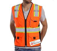 Dib Safety Vest Reflective Orange Mesh, High Visibility Vest with Pockets and Zipper, Heavy Duty Vest Made with 3M Reflective Tape XL