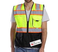 Dib Safety Vest Reflective with Pockets and Zipper, High Visibility Mesh ANSI Class 2, Made with 3M Reflective Tape, Yellow and Black Large